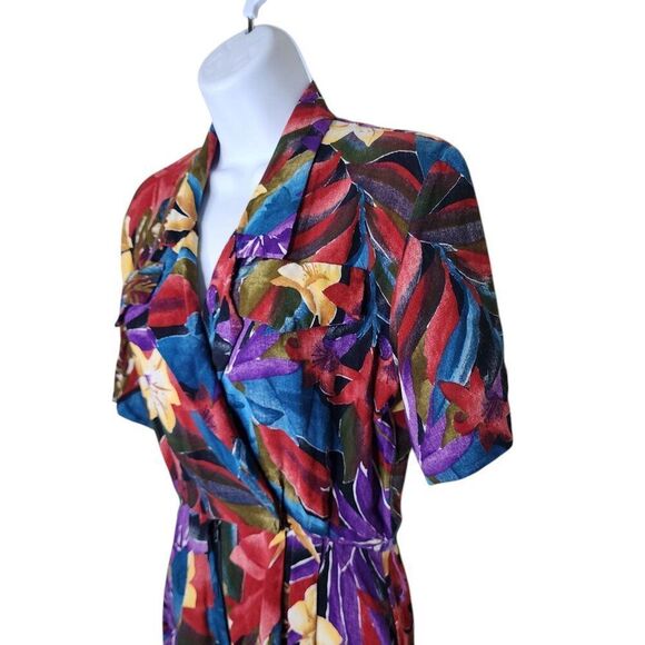 Vintage 80s Short Sleeve Tropical Floral Romper Womens Size S Purple Multi - Picture 4 of 10